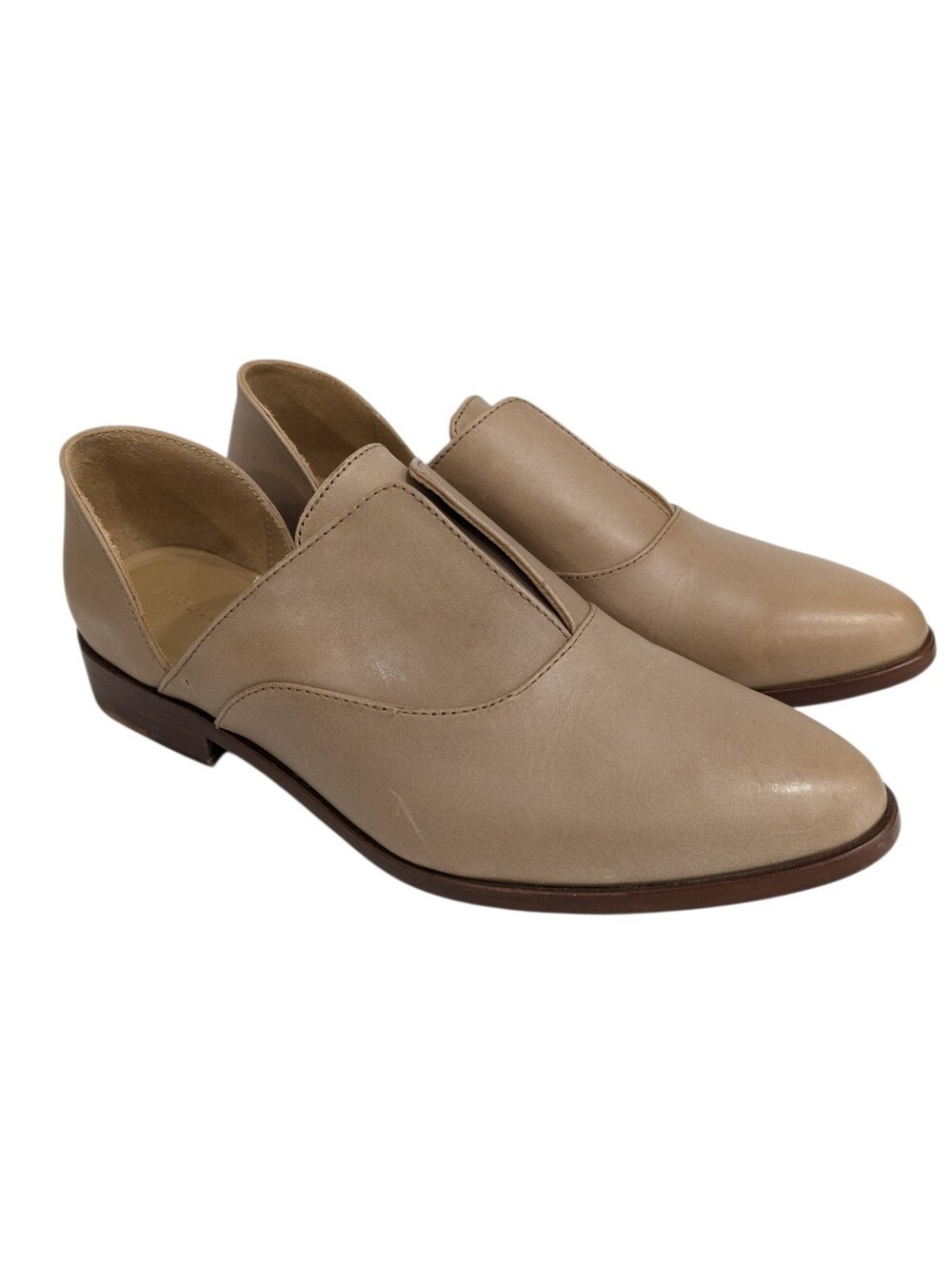 Nisolo Emma d'Orsay Oxford Shoes Size 10 Beige Almond Leather Slip On Flat Heel